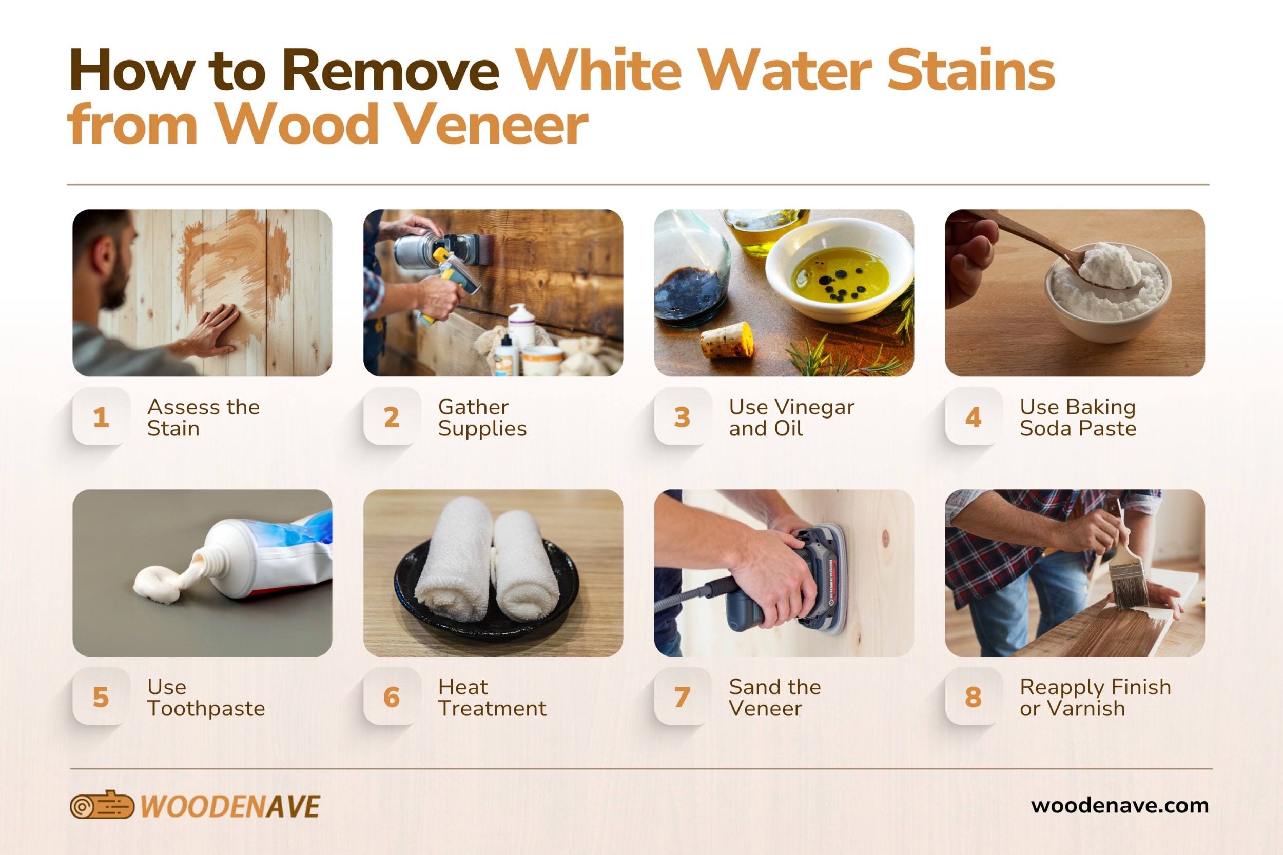 how to remove white water stains from wood veneer step by step guide min