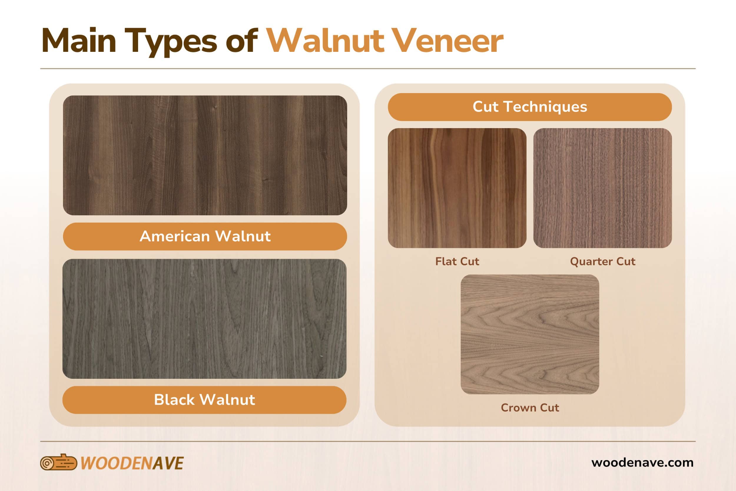 main types of walnut veneer